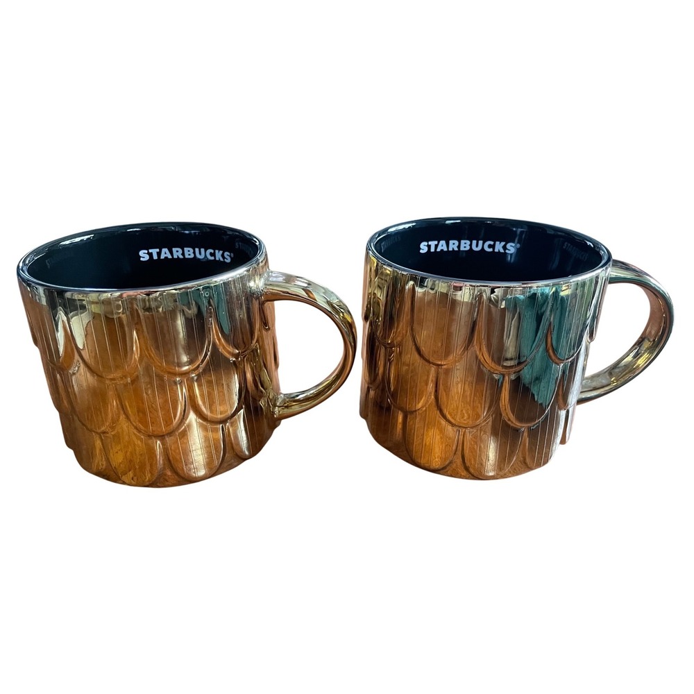 Starbucks 2019 Anniversary Gold Mermaid Siren Scale‎ Coffee Mug Set of 2 14oz